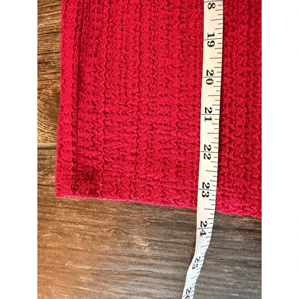 LOFT Red Textured V-Neck Top Ruched Puff Sleeve Blouse